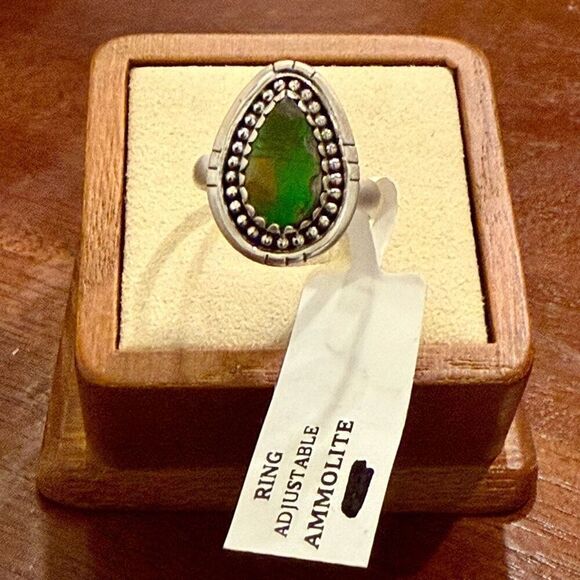 Southwest Rare Ammolite Sterling Silver Adjustable Ring Handmade New - Picture 1 of 6